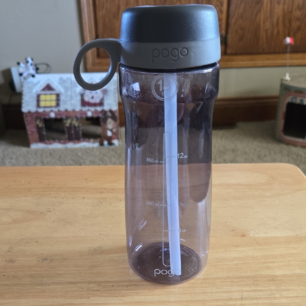 Pogo 18 Ounce Gray Water Bottle with Straw